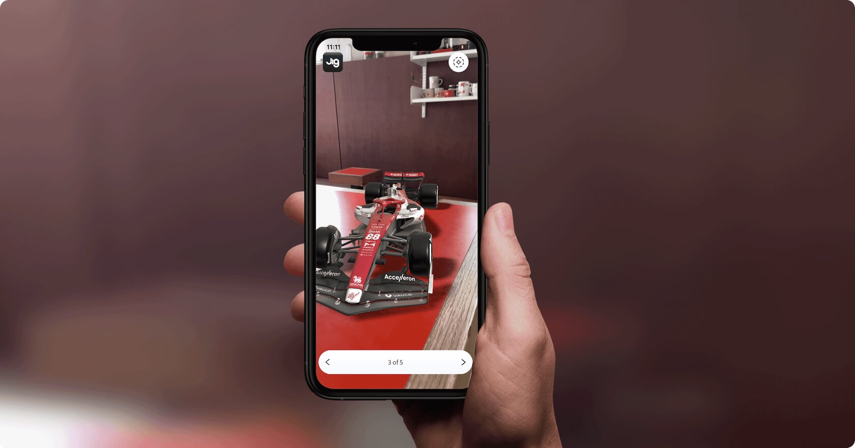 Viewing a Formula 1 car in augmented reality using a Jig