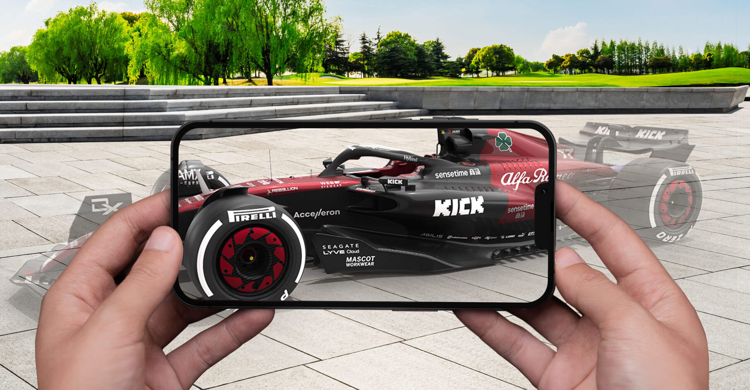 Viewing Alfa Romeo F1 race car in augmented reality on JigSpace iPhone app