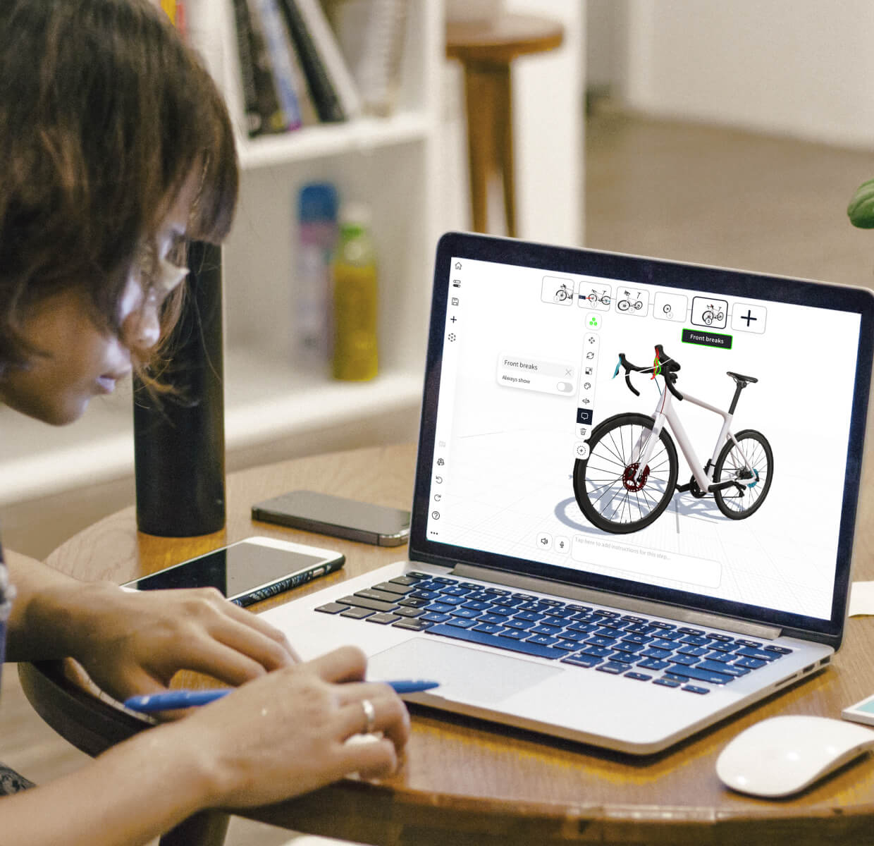 University design student working 3D presentation of a mountain bike with JigSpace augmented reality