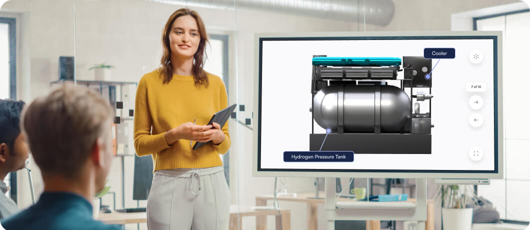 sales presentation using 3D presentation on screen