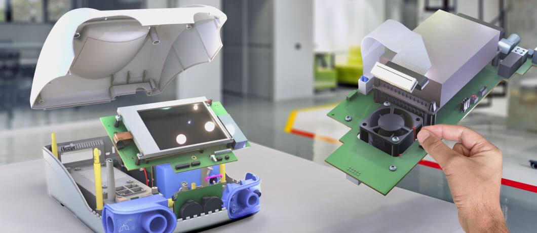 Medical device being pulled apart by hands in augmented reality with jigspace for apple vision pro