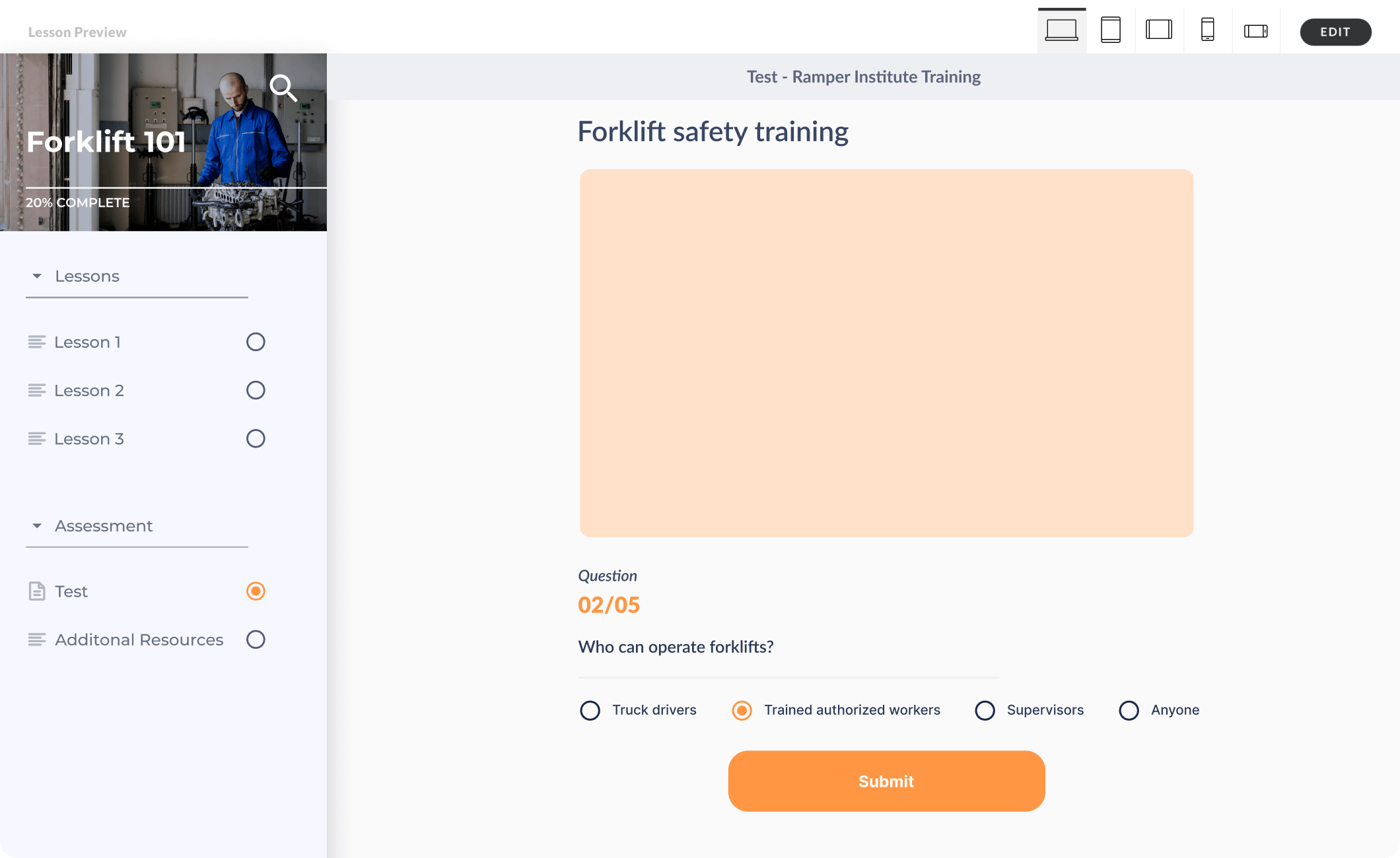 A webpage provides online test.