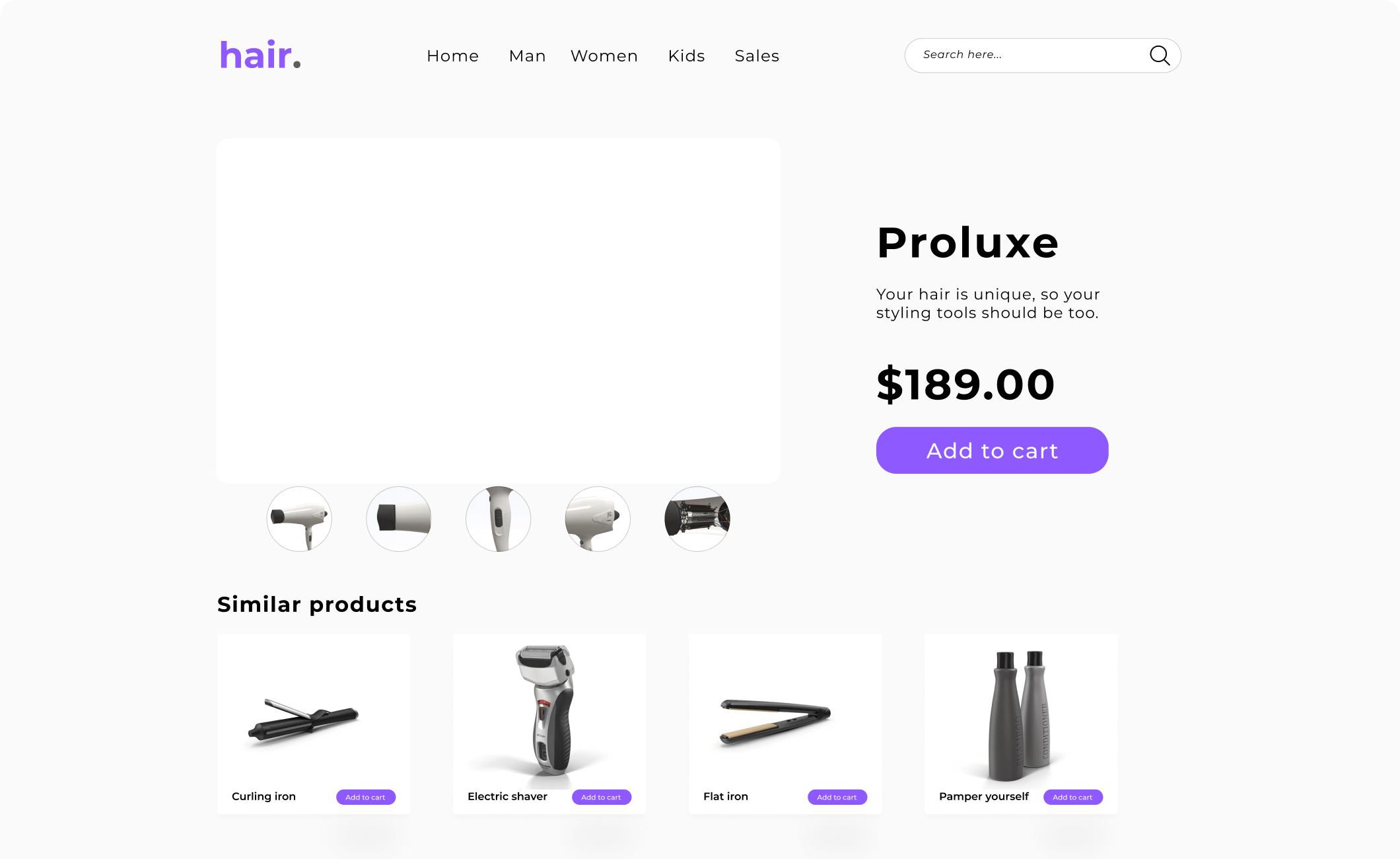 A product webpage.