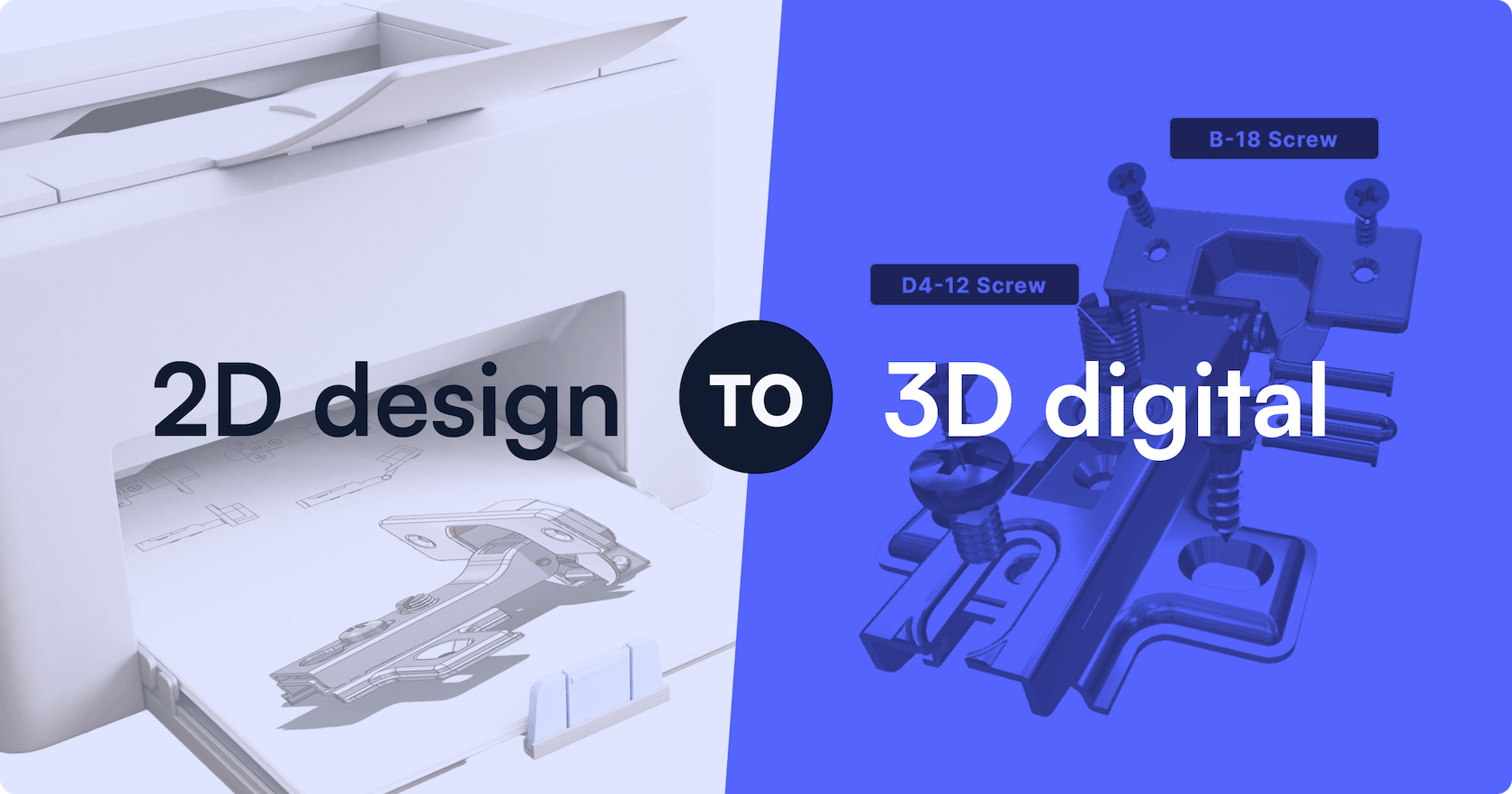 2D line drawing next to a 3D exploded view of the same model