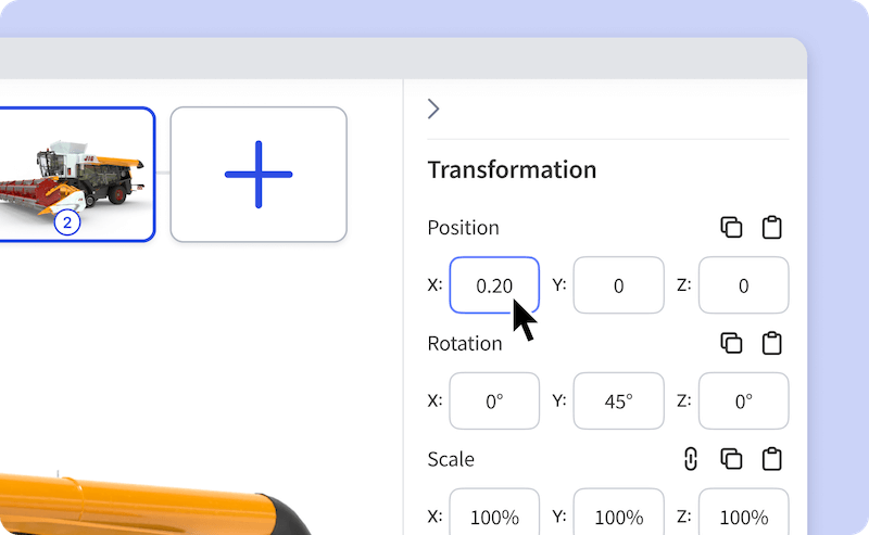 Editing the position of a 3D model in new object property panel by entering a number