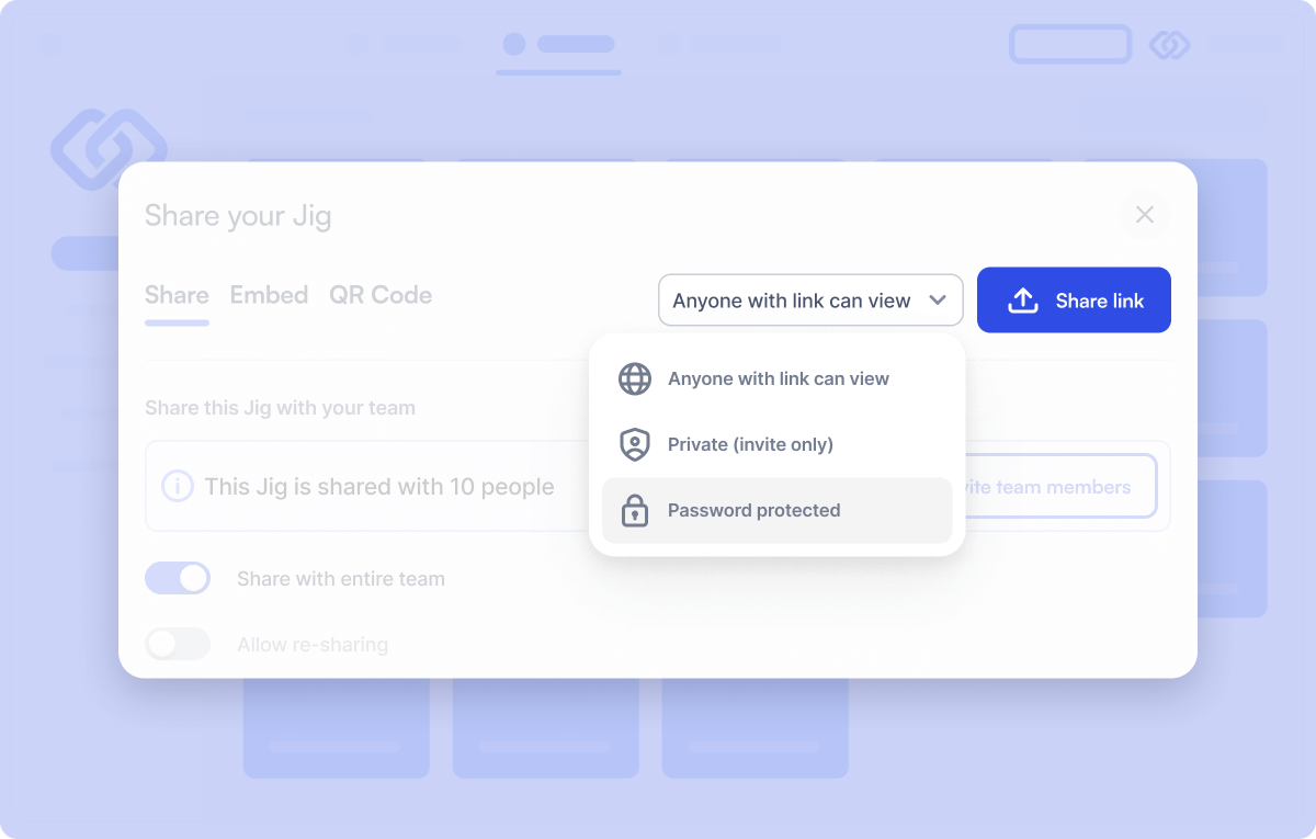 Selecting 'Password protected' option from share panel.