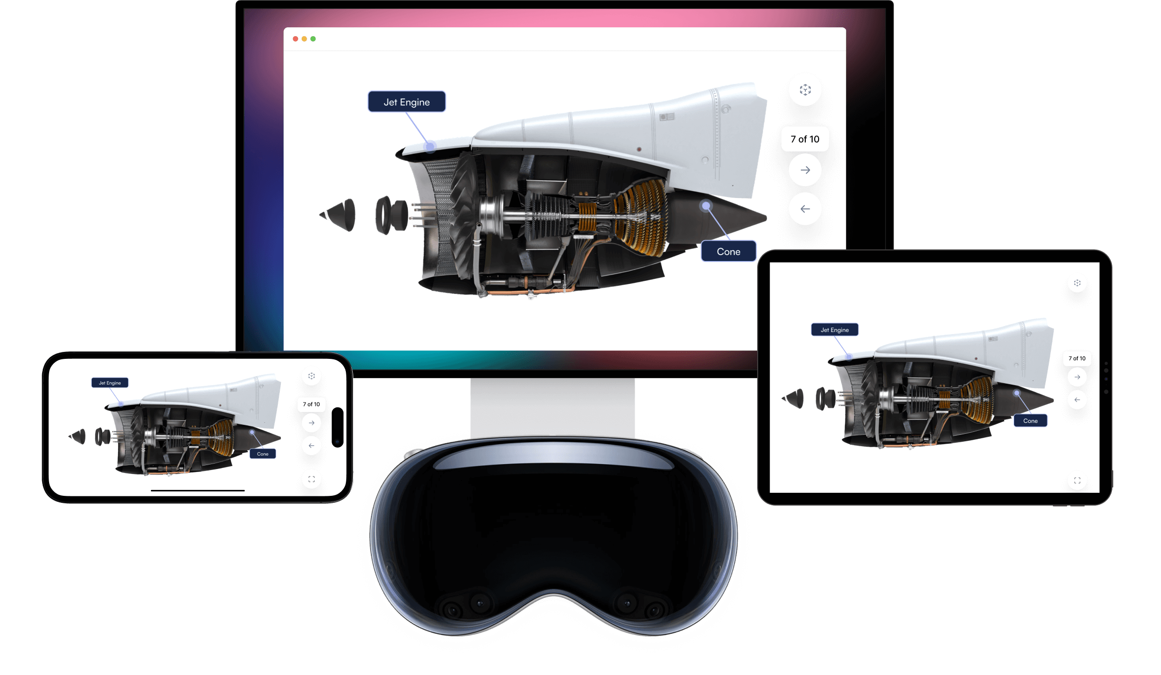 Jet Engine Jig presented in different devices.