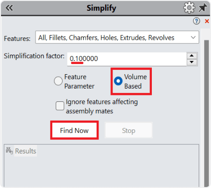 Customizing the simplication factor in SolidWorks Simplify Tool when preparing assembly for export