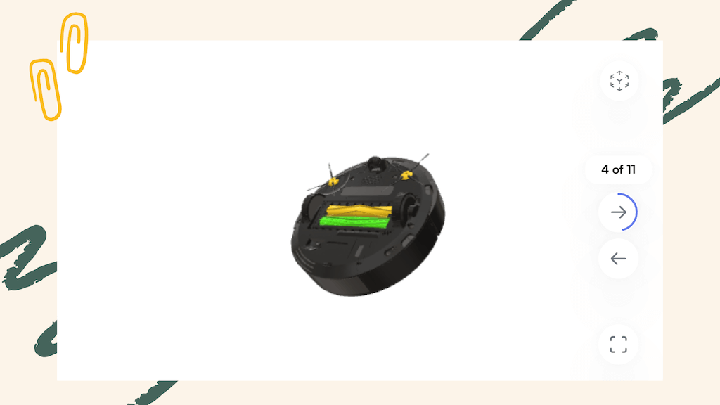 A JigSpace 3d animation of a robot vacuum cleaner embedded inside a Canva presentation