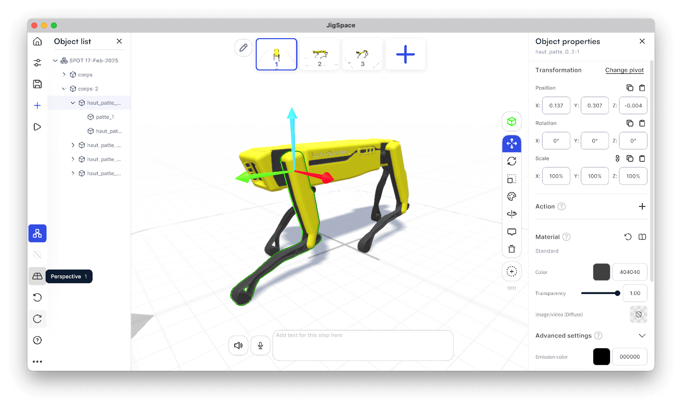 Image of default 3D camera perspective in JigSpace which includes lighting and shadow effects