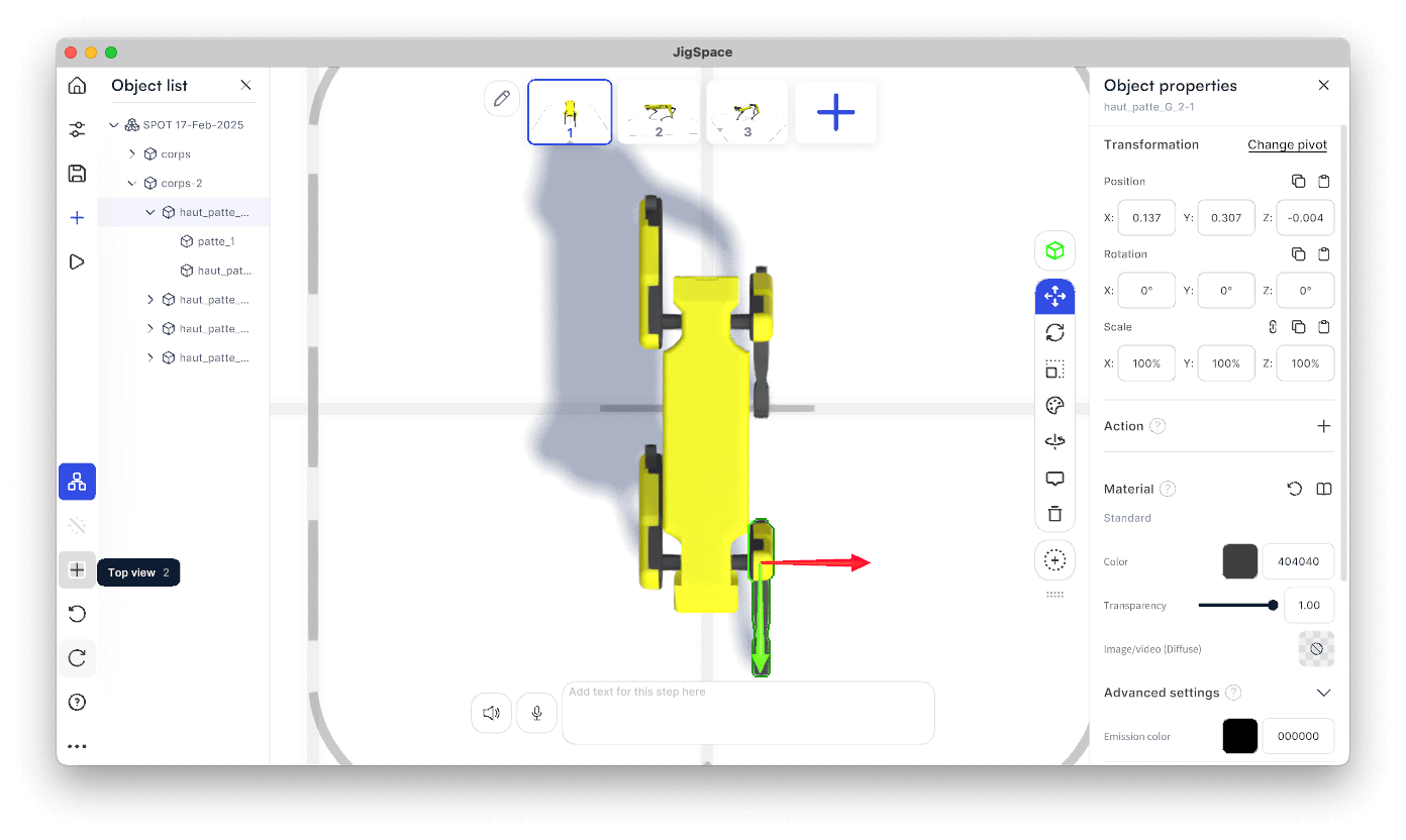 Image of orthographic camera view from top of 3D model in JigSpace 