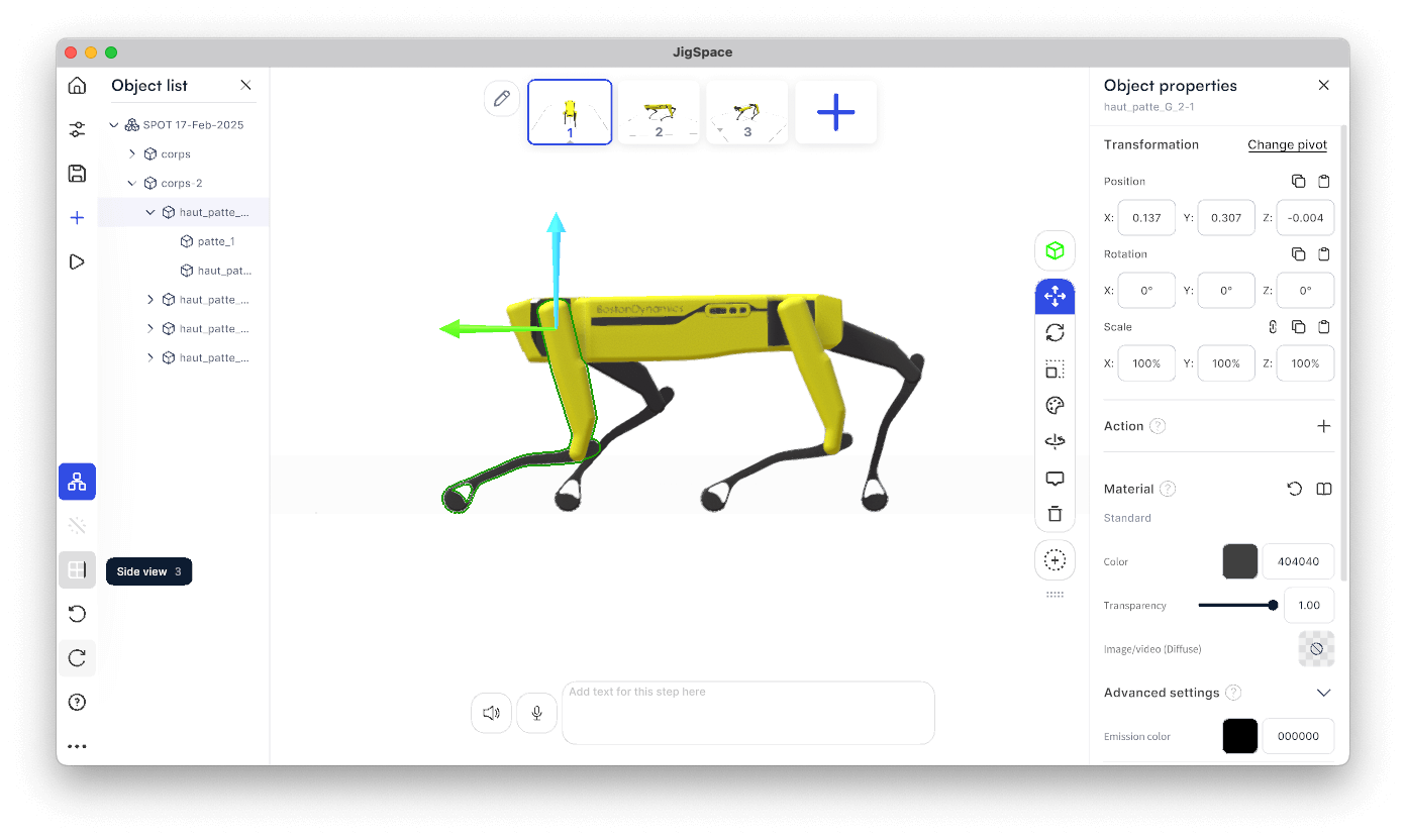 Image of orthographic camera view from side of a 3D model in JigSpace 