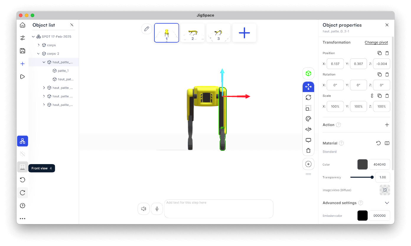 Image of orthographic camera view from front face of a 3D model in JigSpace 